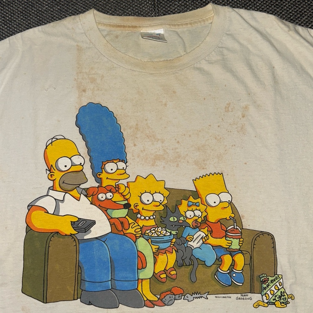 Rare 2002 Simpsons Distressed White T-Shirt with Cartoon Family Print - Picture 1 of 6